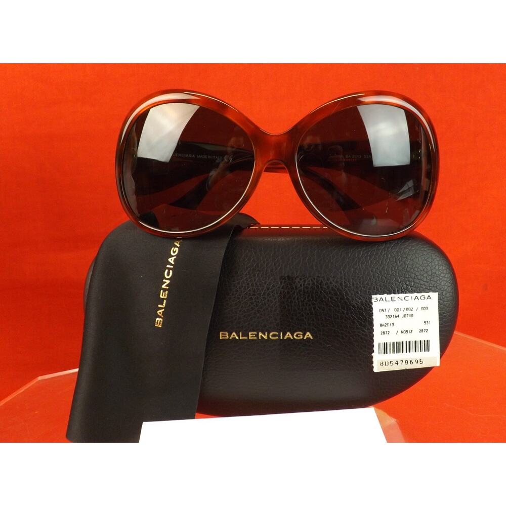 NWT BALENCIAGA BA2013 53N HAVANA PLASTIC FRAME OVERSIZED SUNGLASSES $495 ITALY - Picture 12 of 12